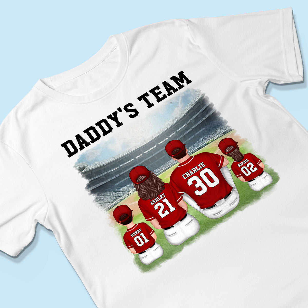 Daddy's Team Baseball Family Sitting Personalized Shirt, Father's Day Gift For Dad, Grandpa, Husband