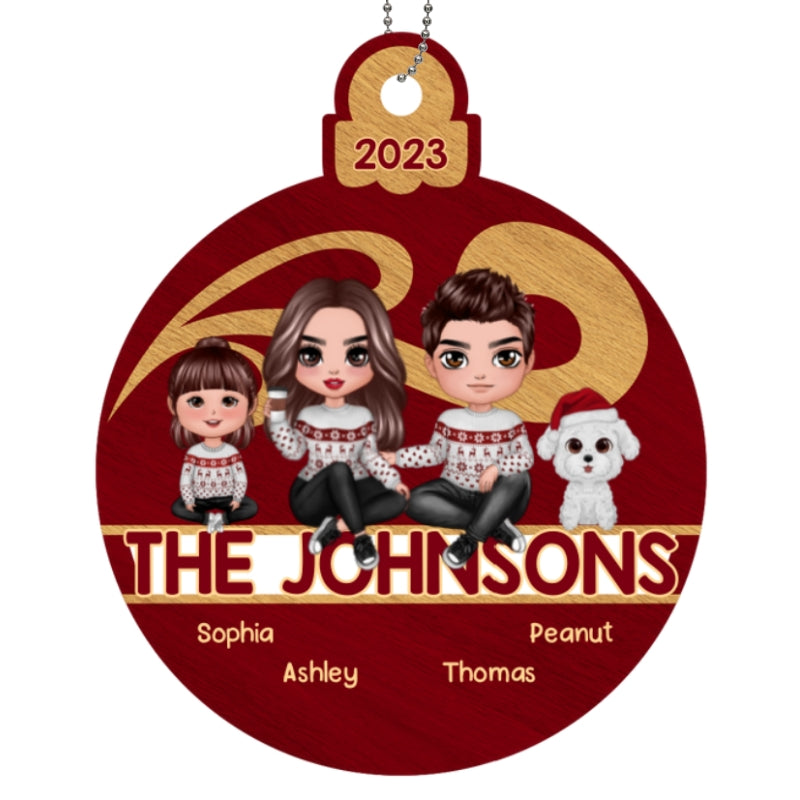 Bauble Red Maple Family Sitting Personalized Wooden Ornament