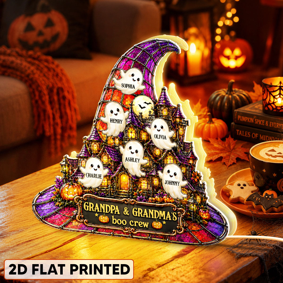 Halloween Witch Hat Haunted House Grandpa Grandma's Boo Crew - Personalized Light Box - Halloween Decor For Grandparents