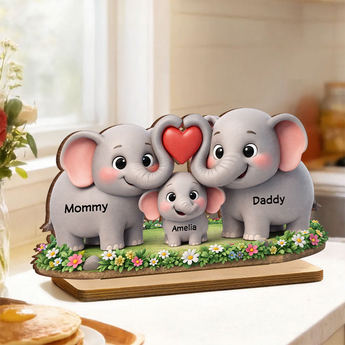 Elephant Mom Dad Family - Personalized 2-Layered Wooden Plaque - Heartfelt Mother's Day Gift for Mom