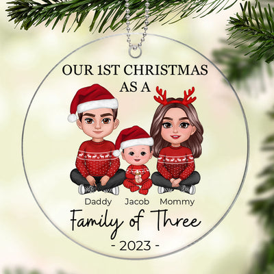 First Christmas As Family Of Three Crossed Legs Personalized Acrylic Ornament