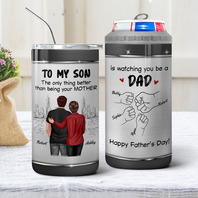From Mom Dad To Son Watching You Be A Dad Personalized 4-in-1 Can Cooler, Gift For Son