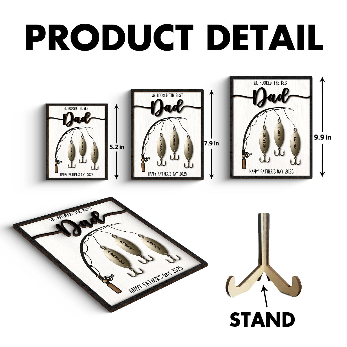 We Hooked The Best Dad Personalized 2-Layered Standing Wooden Plaque, Father's Day Gift For Fishing Dad, For Grandpa, For Him