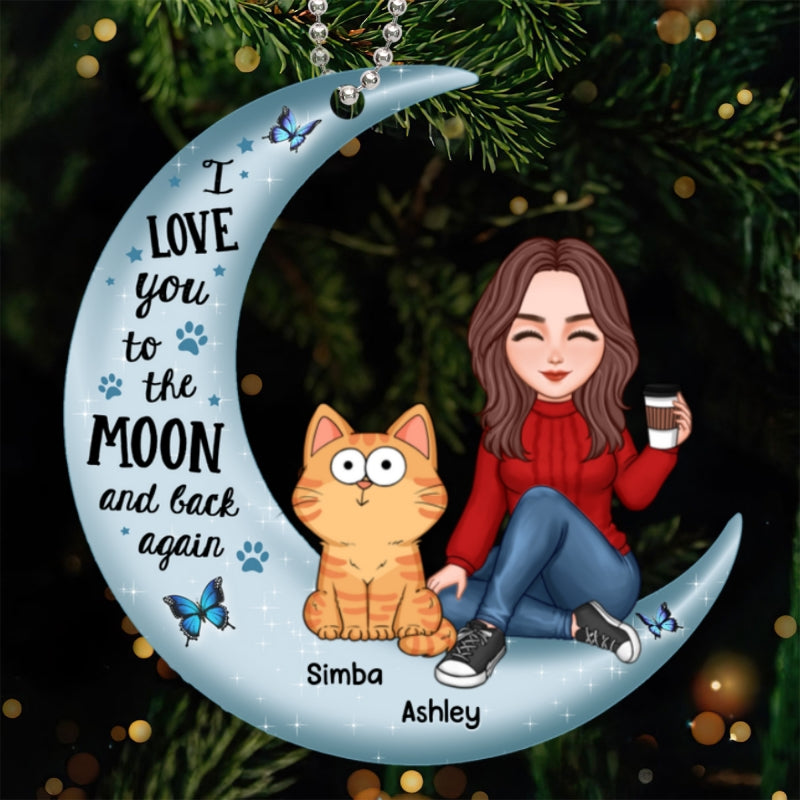 Cat Mom Love To The Moon And Back Personalized Acrylic Ornament