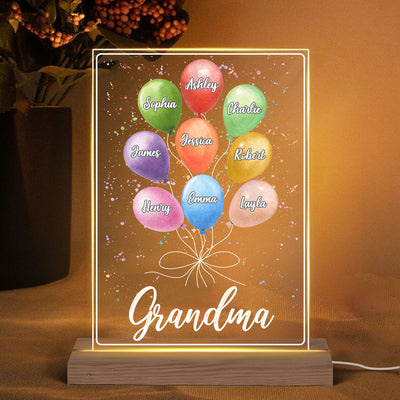 Grandma Mom Colorful Balloon Personalized Rectangel Acrylic LED Night Light