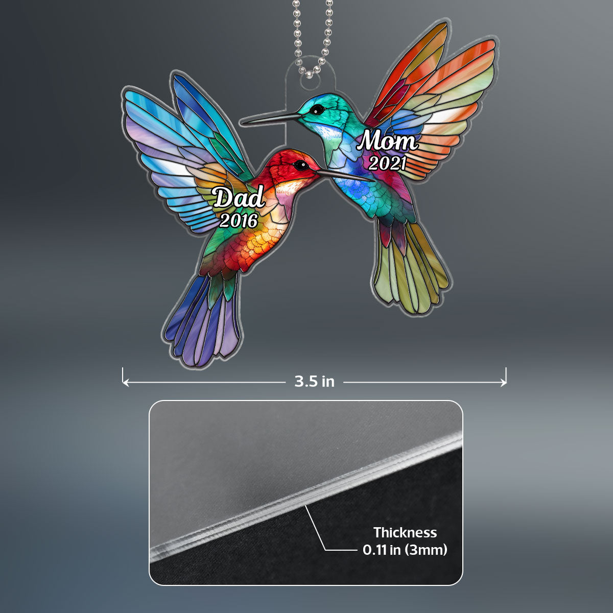 Dad Mom Stained Glass Hummingbird Memorial Keepsake Personalized Acrylic Ornament