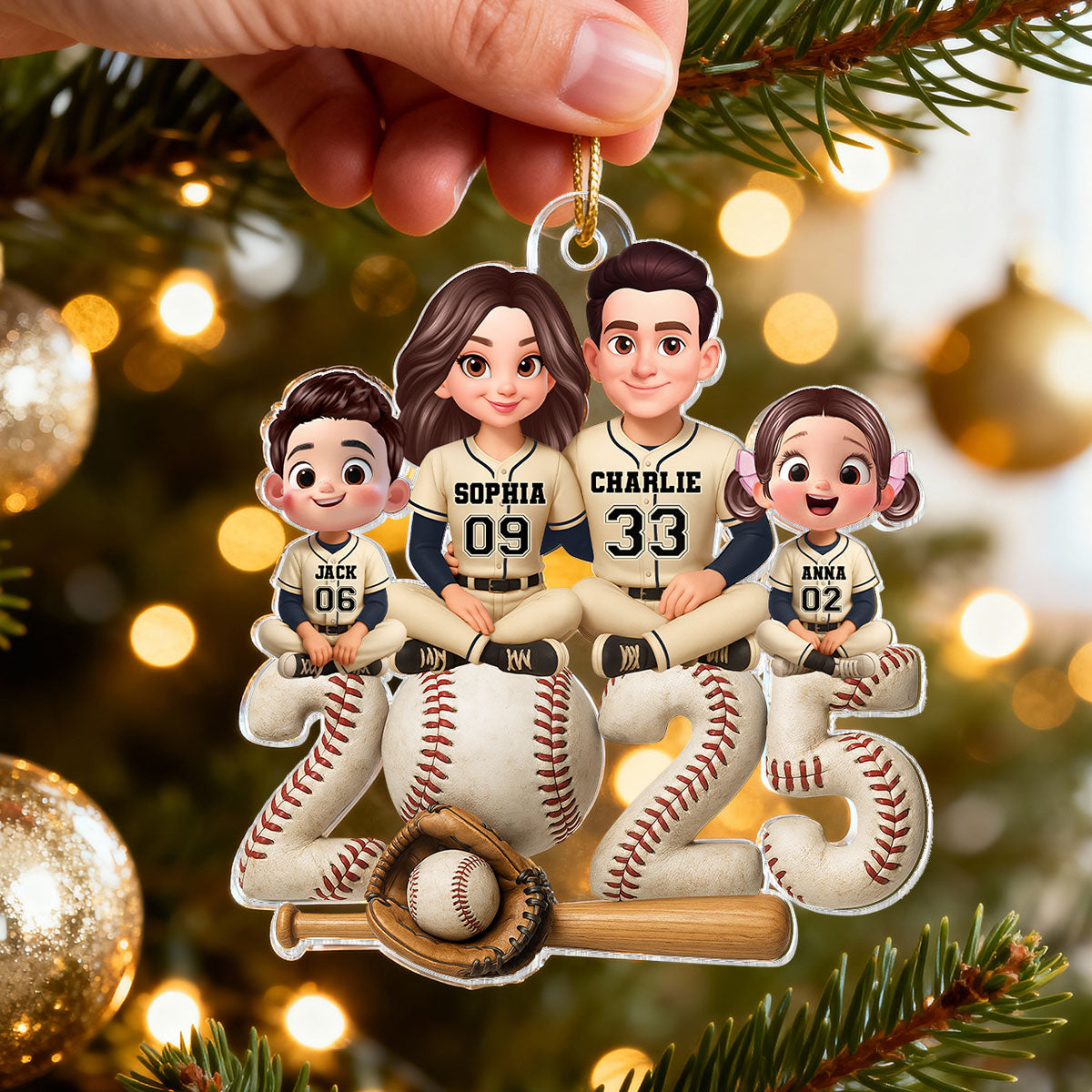 3D Effect Christmas Baseball Team Family - Personalized Acrylic Ornament