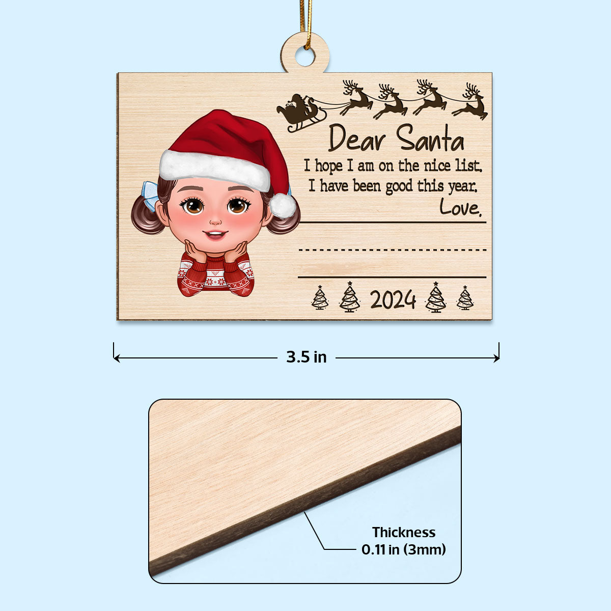 Dear Santa From Kid Christmas Personalized Wooden Ornament, Child's Handwriting, Sign Your Own Name