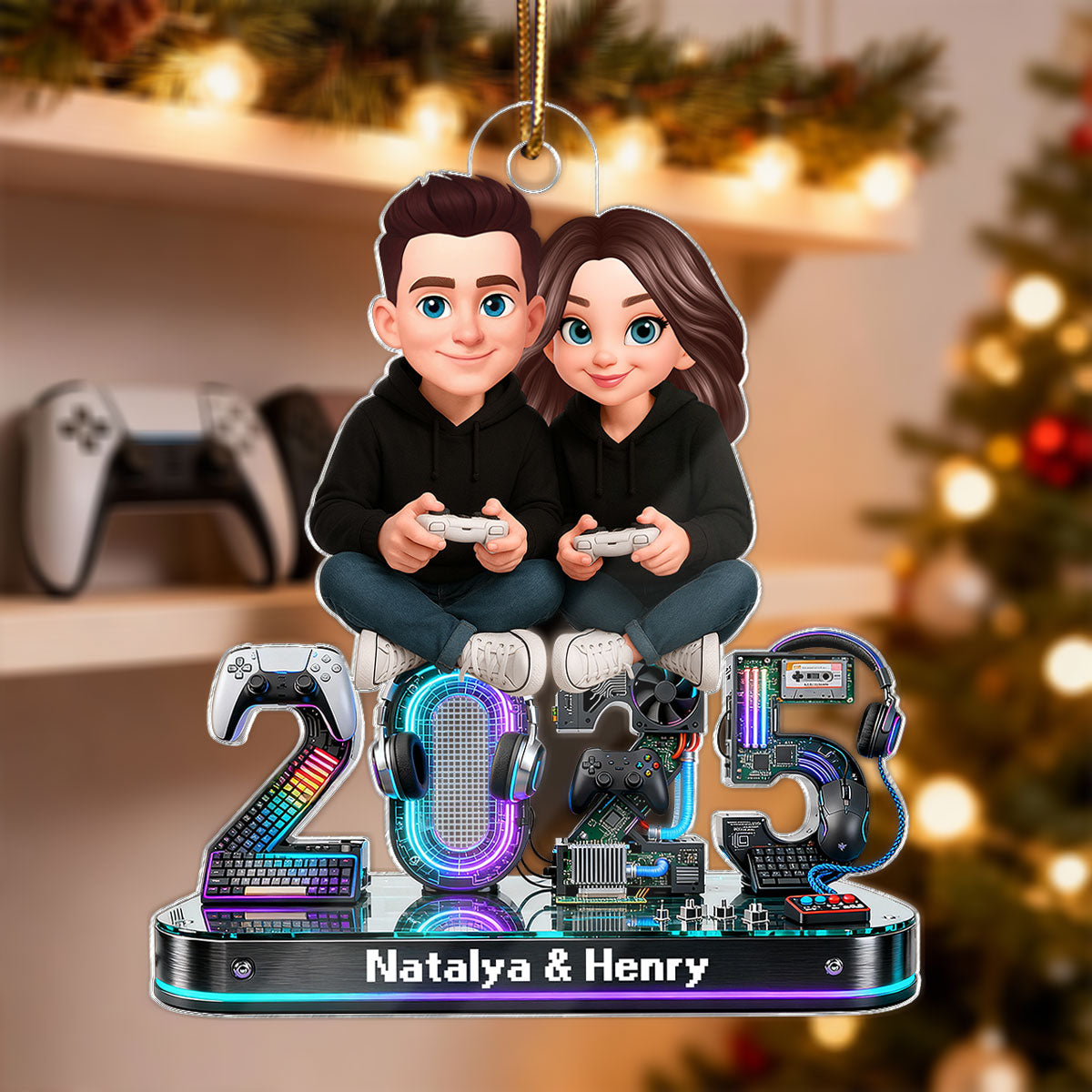 3D Effect Couple Gaming Forever 2 Player Mode Signature Symbols Christmas - Personalized Acrylic Ornament - Gift For Gaming Couple, Gift For Him, For Her