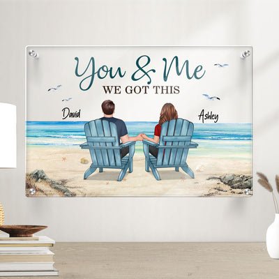 Back View Couple Sitting Beach Landscape Personalized Acrylic Board Wall Art