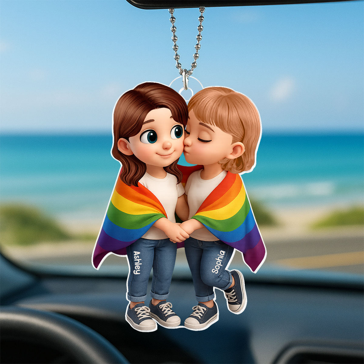Pride Month LGBTQ+ Couple Love Is Love Personalized Acrylic Car Hanger, Gift For Couple