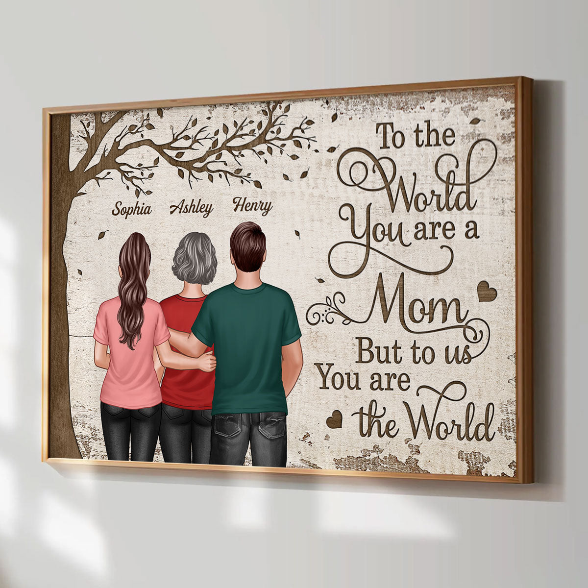 You Are The World Woman & Kids Under Tree Personalized Poster, Heartfelt Gift For Mom