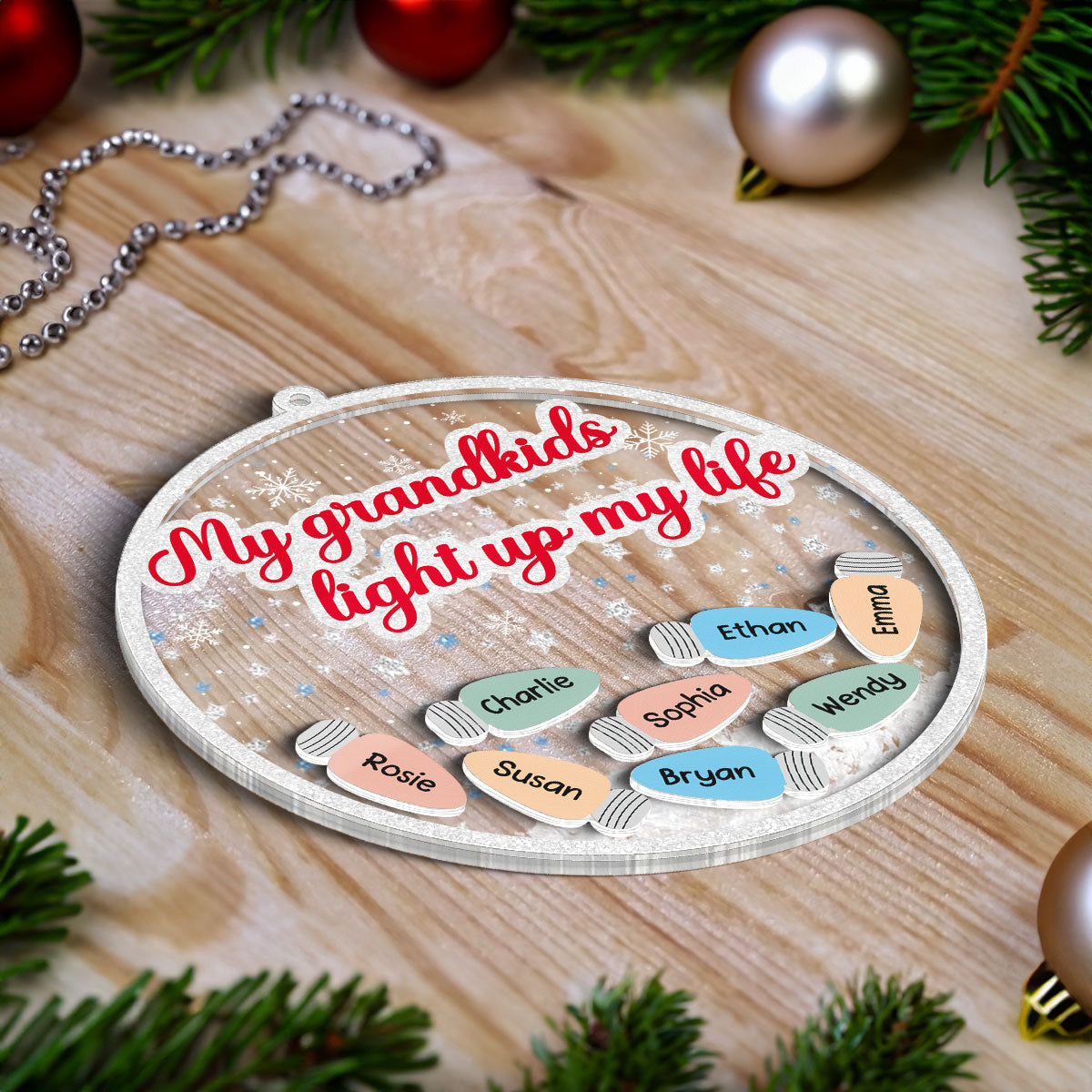 My Grandkids Light Up My Life Personalized Shaker Ornament, Christmas Gift For Grandkids