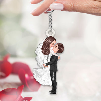 Groom & Bride Hugging Kissing Couple Acrylic Keychain, Perfect Anniversary Gift  Gift Wedding Gift For Her For Him