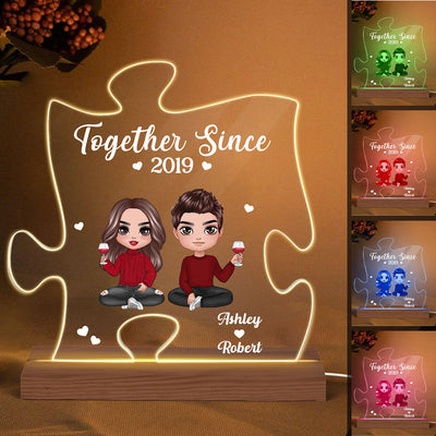 Doll Couple You‘re The Missing Piece Puzzle Shaped Personalized Custom Shape Acrylic Plaque With LED Night Light - Gift For Him - Gift For Her