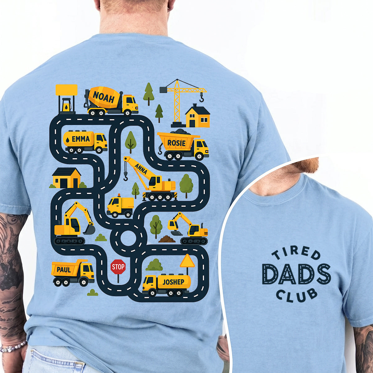 Tired Dads Club Construction Car Track Massage - Personalized Shirt - Funny Father Day Gift For Dad, Husband