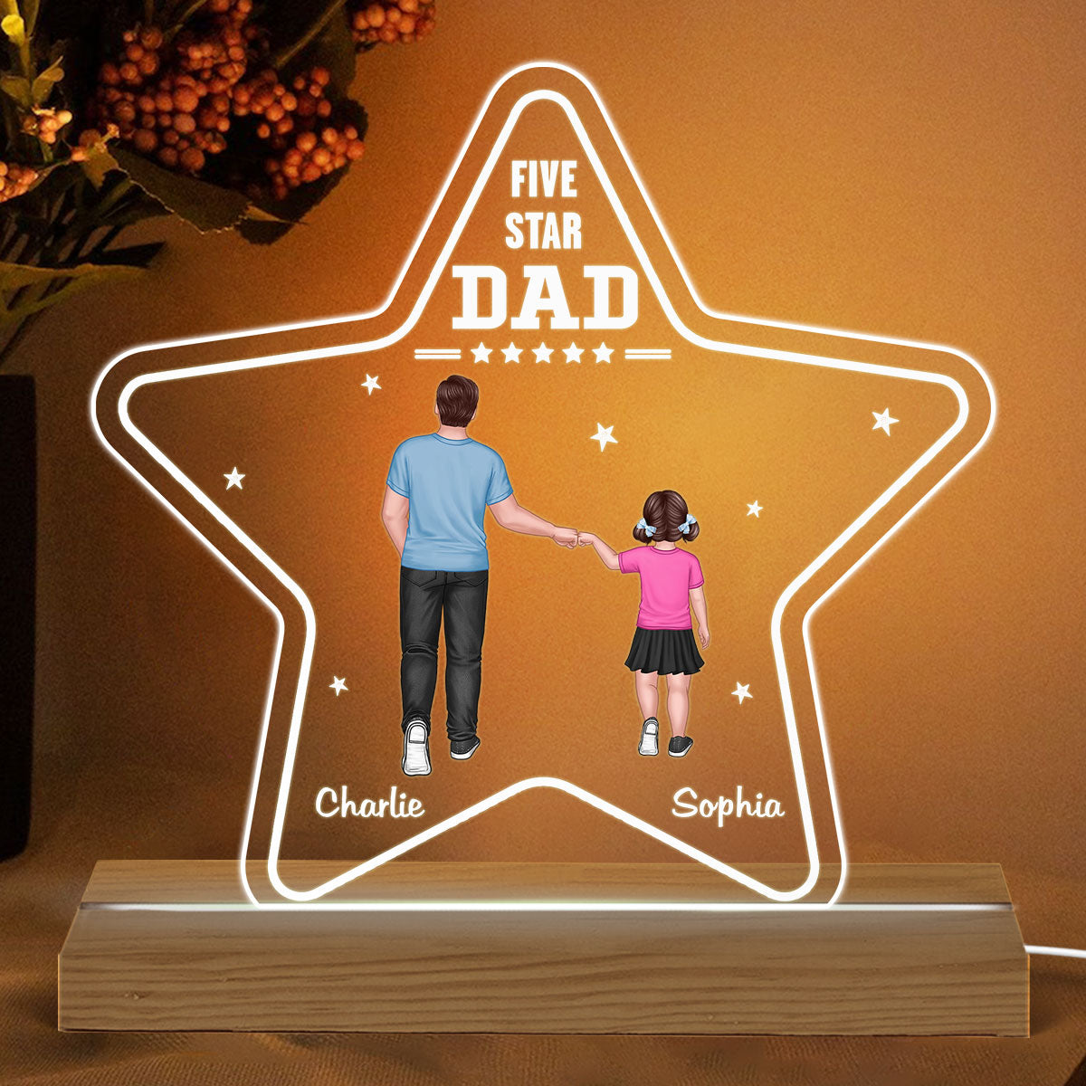 Five - Star Dad And Kids Punch Hands Personalized Warm Custom Shape LED Night Light