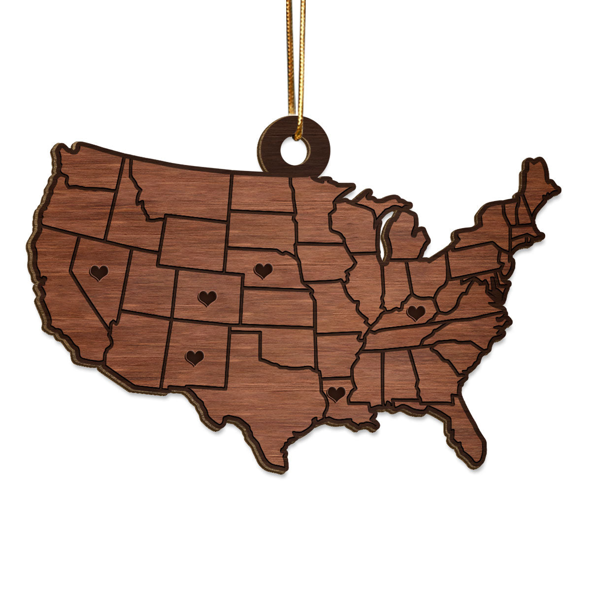 Family Close At Heart State USA Map Personalized Wooden Ornament