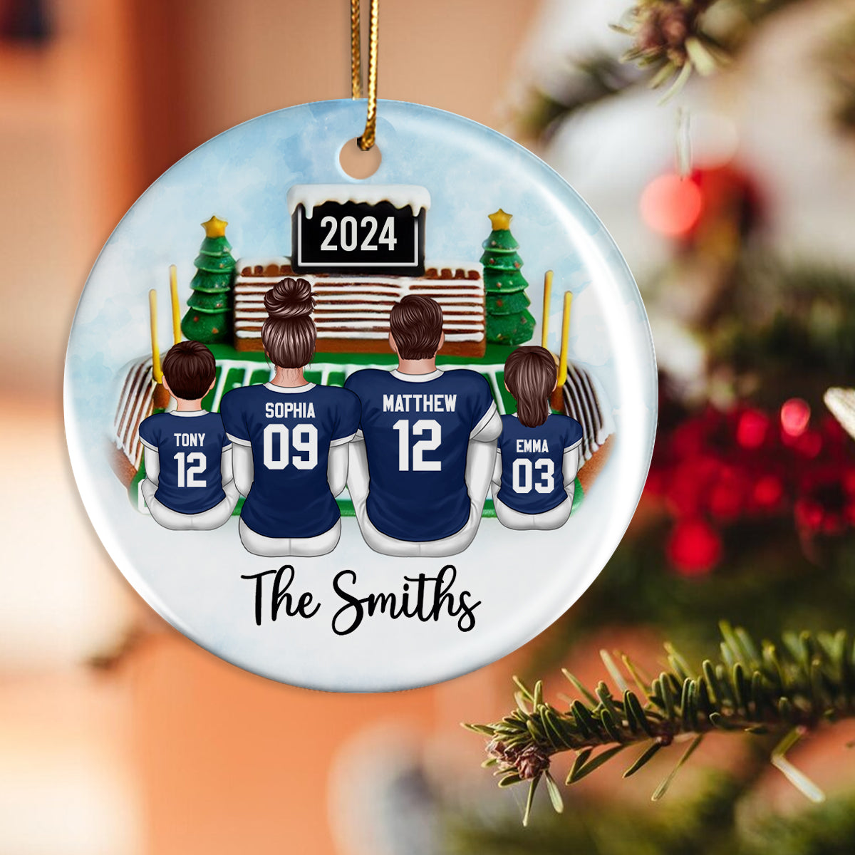Football Family Watching Game Ballpark Sport Lover Personalized Ceramic Ornament