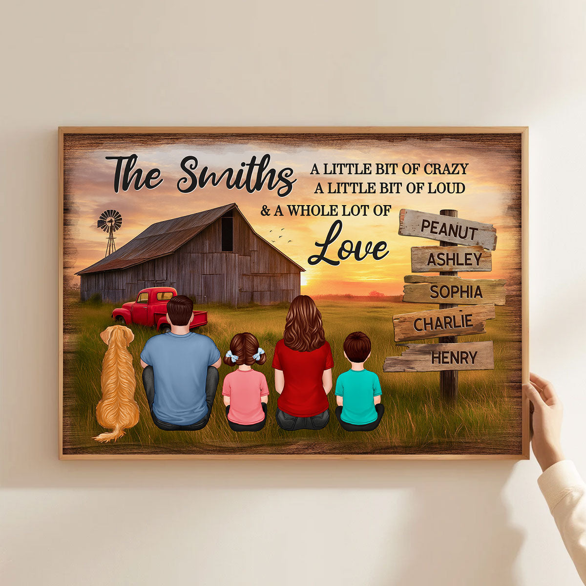 Family Wood Sign Sunset Farmhouse Personalized Poster, Father's Day gift for Dad, Husband, Grandpa
