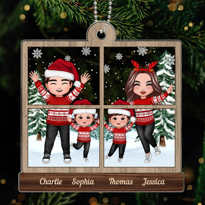 Family In Snow Outside Window Christmas Gifts Personalized Acrylic Ornament