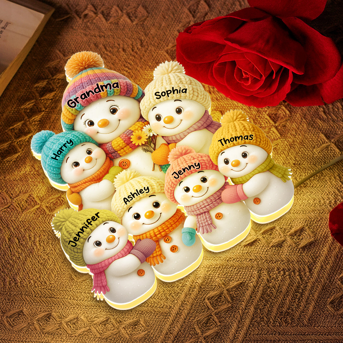 Snowman Grandma and Grandkids Personalized Light Box - Christmas Gift for Grandma