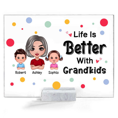 Colorful Polka Dot Pattern Doll And Grandkids Life Is Better With Grandkids Personalized Acrylic Plaque