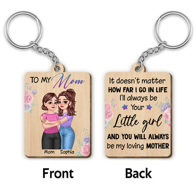 To My Mom Gift For Mom From Daughter Hugging Cartoon Mother Daughter Personalized Wooden Keychain