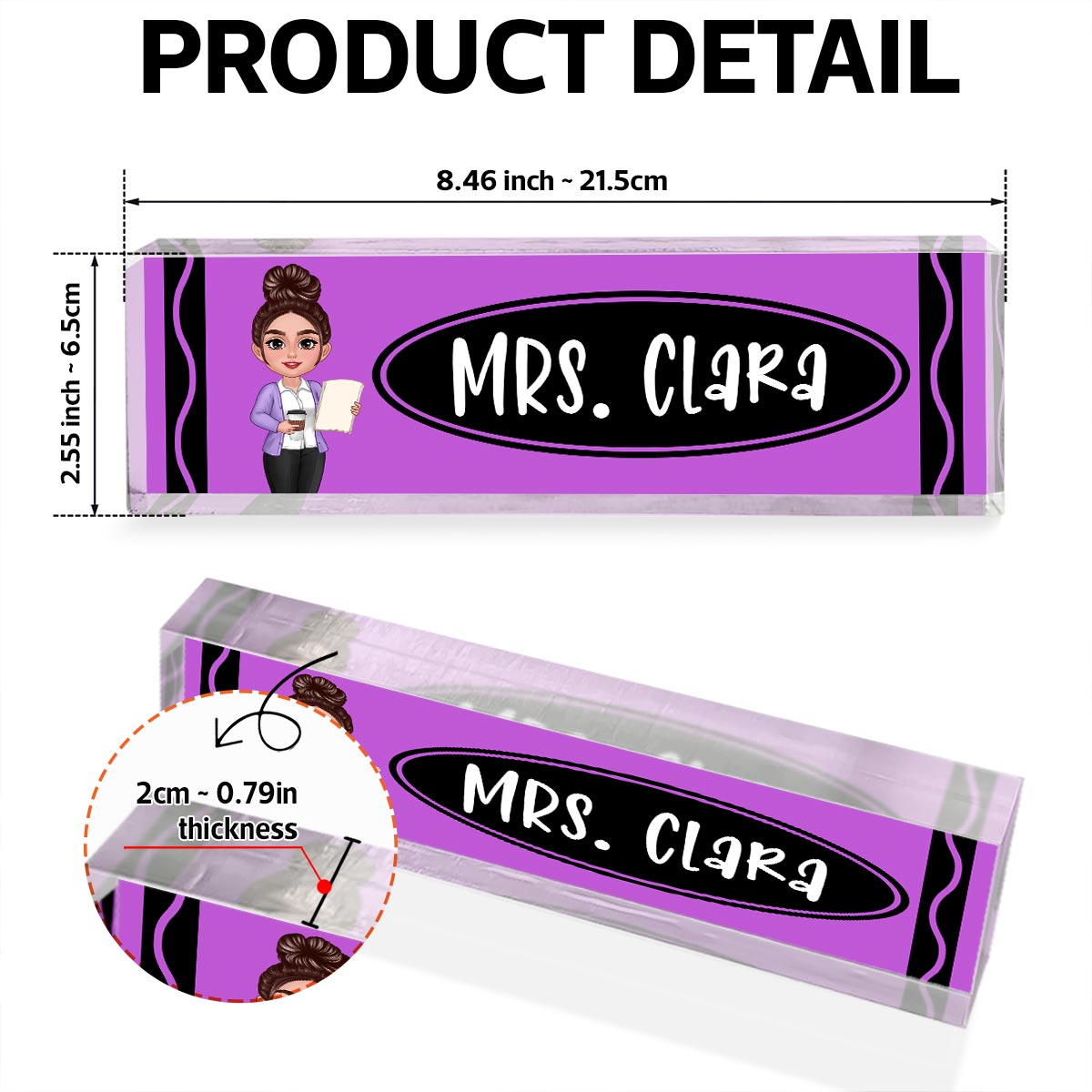 Teacher Crayon Pattern Personalized Acrylic Desk Name Plate, Back To School Gift For Teacher