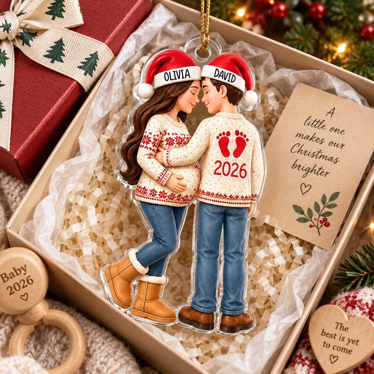 Bump's First Christmas - Personalized Acrylic Ornament - Expecting Parents Keepsake, Custom Mom Dad Pregnancy Announcement