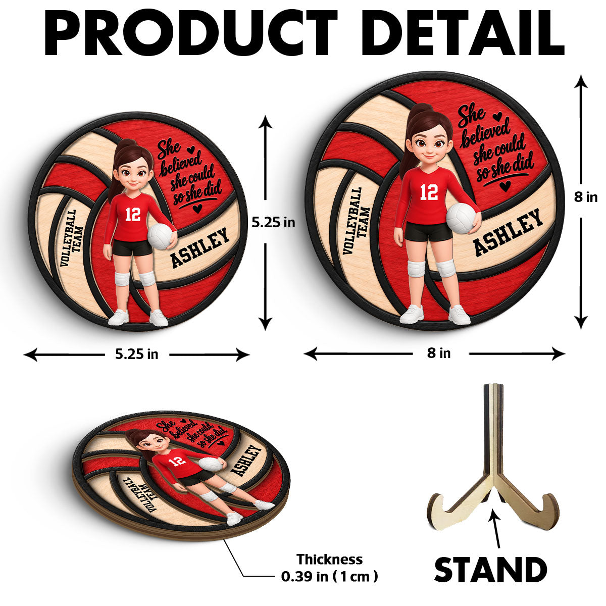 Proud Volleyball Player Custom Name And Number - Personalized 2-Layered Wooden Plaque - Christmas Gift For Teenagers, Volleyball Players, Daughter, Granddaughter, Son, Grandson