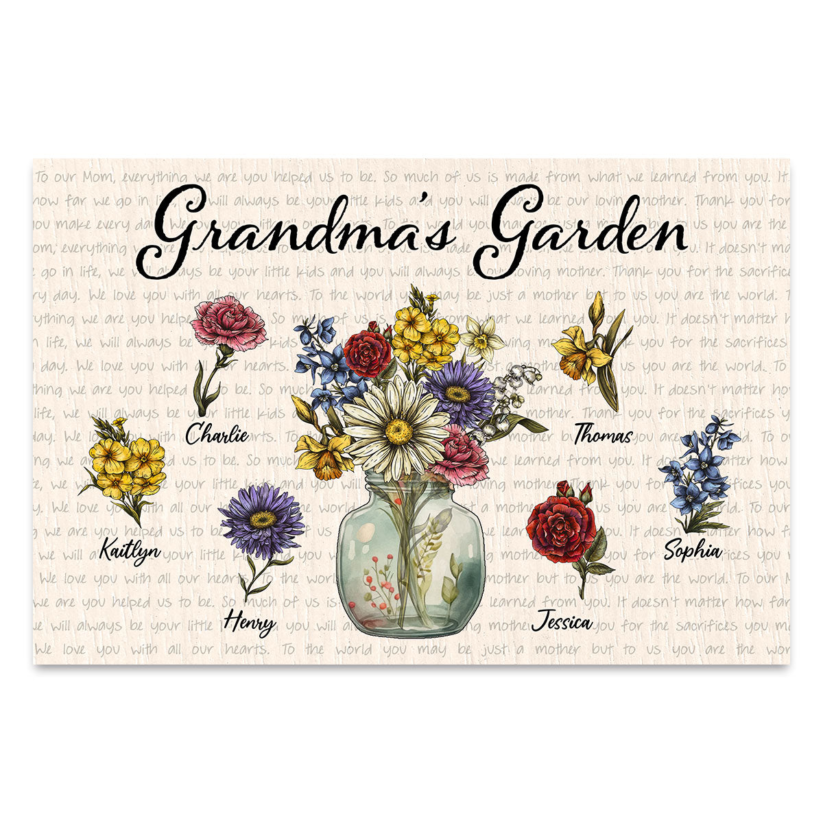 Grandma‘s Garden Vintage Birth Flower Pot Newspaper Background Personalized Poster