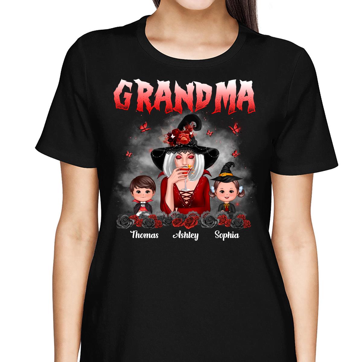 Halloween Roses Grandma With Grandkids Personalized Shirt