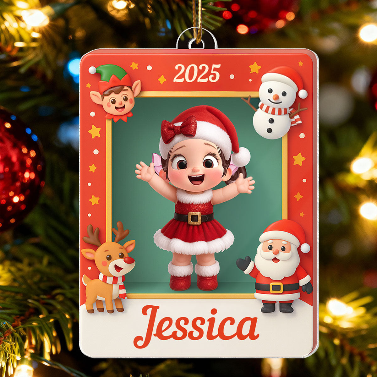 Cute Little Santa Kid in Christmas Box - Personalized Acrylic Ornament - Christmas Gift for Kid, Grandkids