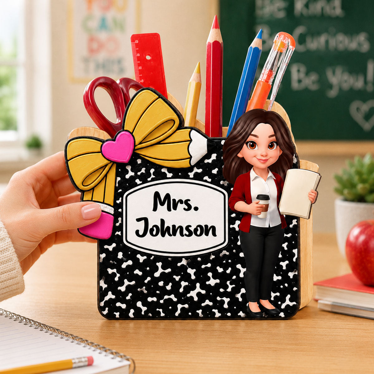 Cute Teacher Notebook Pencil - Personalized Pencil Holder - Back To School Gift For Teacher, Classroom Decor
