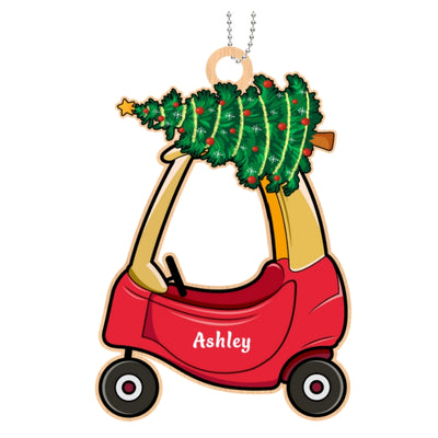 Baby In Christmas Car Toy First Christmas Personalized Wooden Ornament