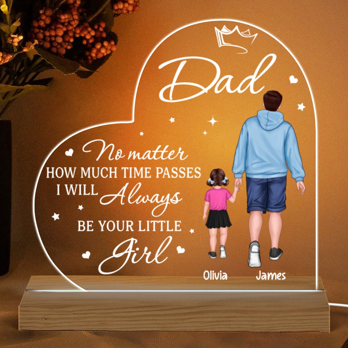 Dad No Matter How Much Time Passes Back View Man Dad And Kids Walking Father‘s Day Gift Personalized Warm Custom Shape Acrylic Plaque LED Night Light