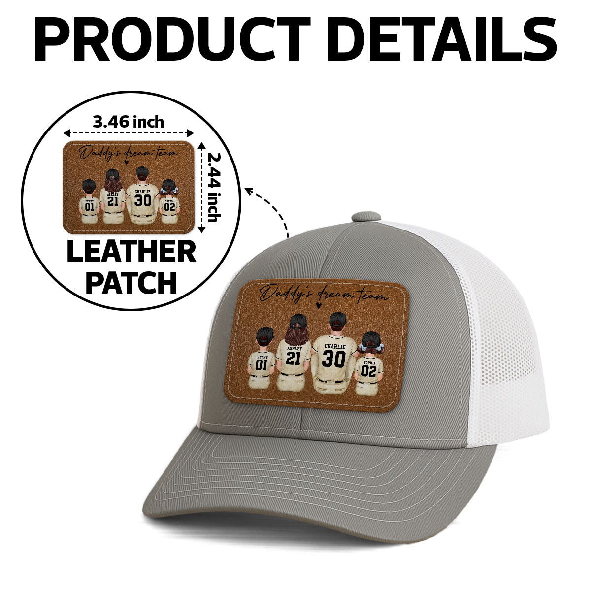 Retro Vintage Baseball Daddy's Dream Team Personalized Leather Patch Hat| Coolest Father's Day Gift For Dad, Husband