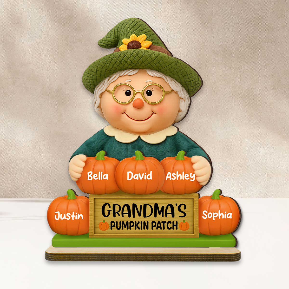 Grandma's Pumpkin Patch Scarecrow Personalized Standing Wooden Plaque, Fall Decor for Grandma