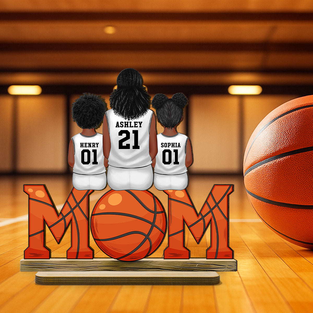 Basketball Mom And Kids - Personalized 2-Layered Wooden Plaque - Gift for Mom, Gift for Grandma, Gift for Wife