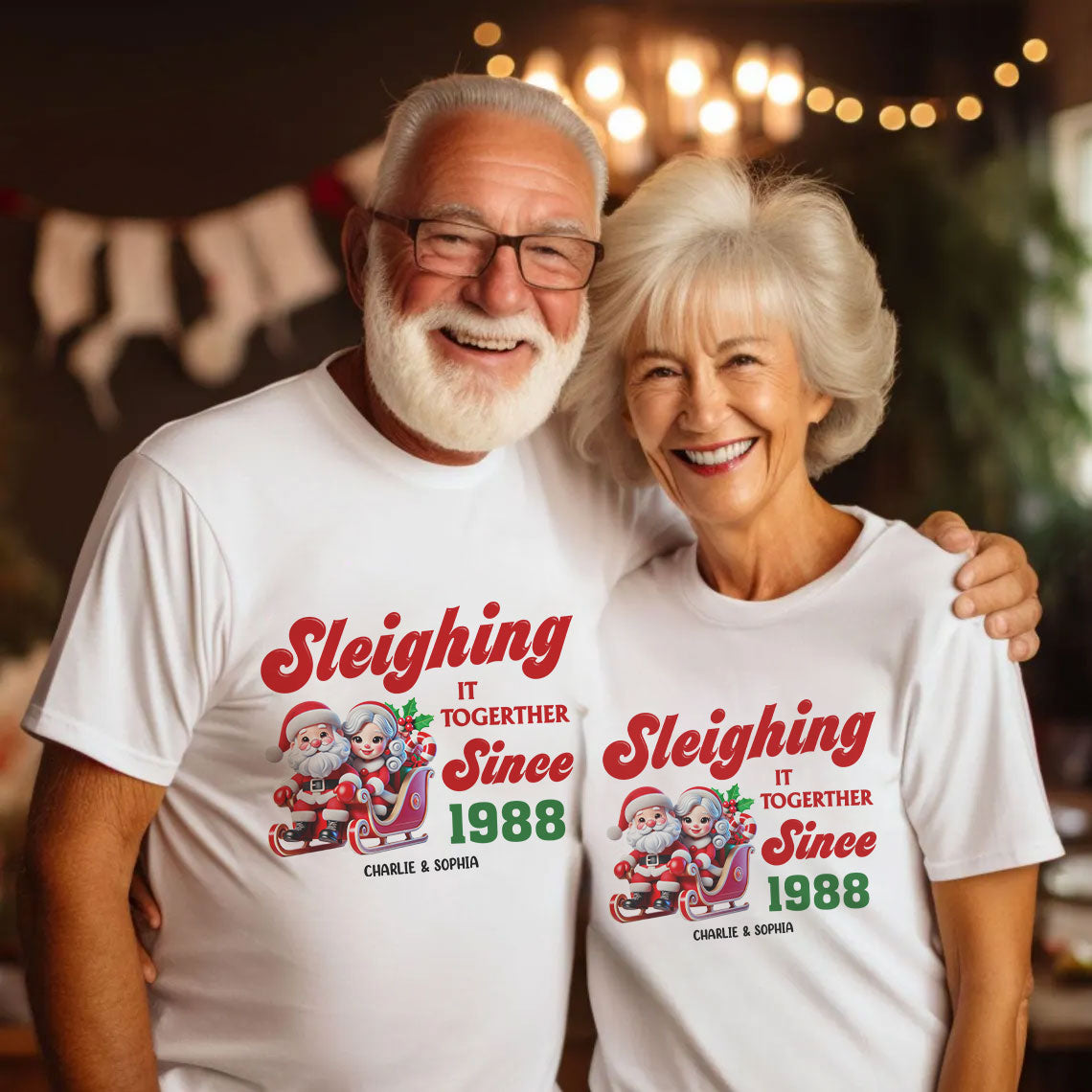 Personalized Couples Christmas T-shirt, Custom Holiday Tee, Couple Matching, His and Hers Couple Shirts, Santa and Mrs. Claus Together Since