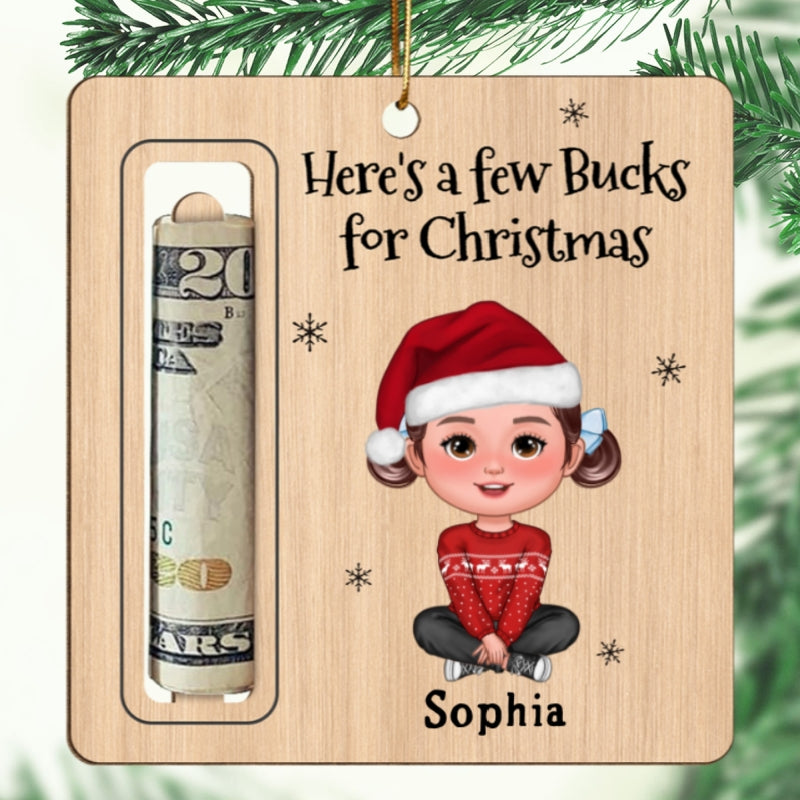 Here’s A Few Bucks for Christmas Cute Kid Personalized Holiday Money Holder Ornament