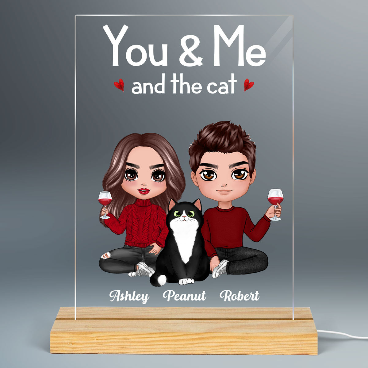 You Me The Cats Gift For Him Gift For Her Personalized Rectangle Acrylic Plaque LED Lamp Night Light