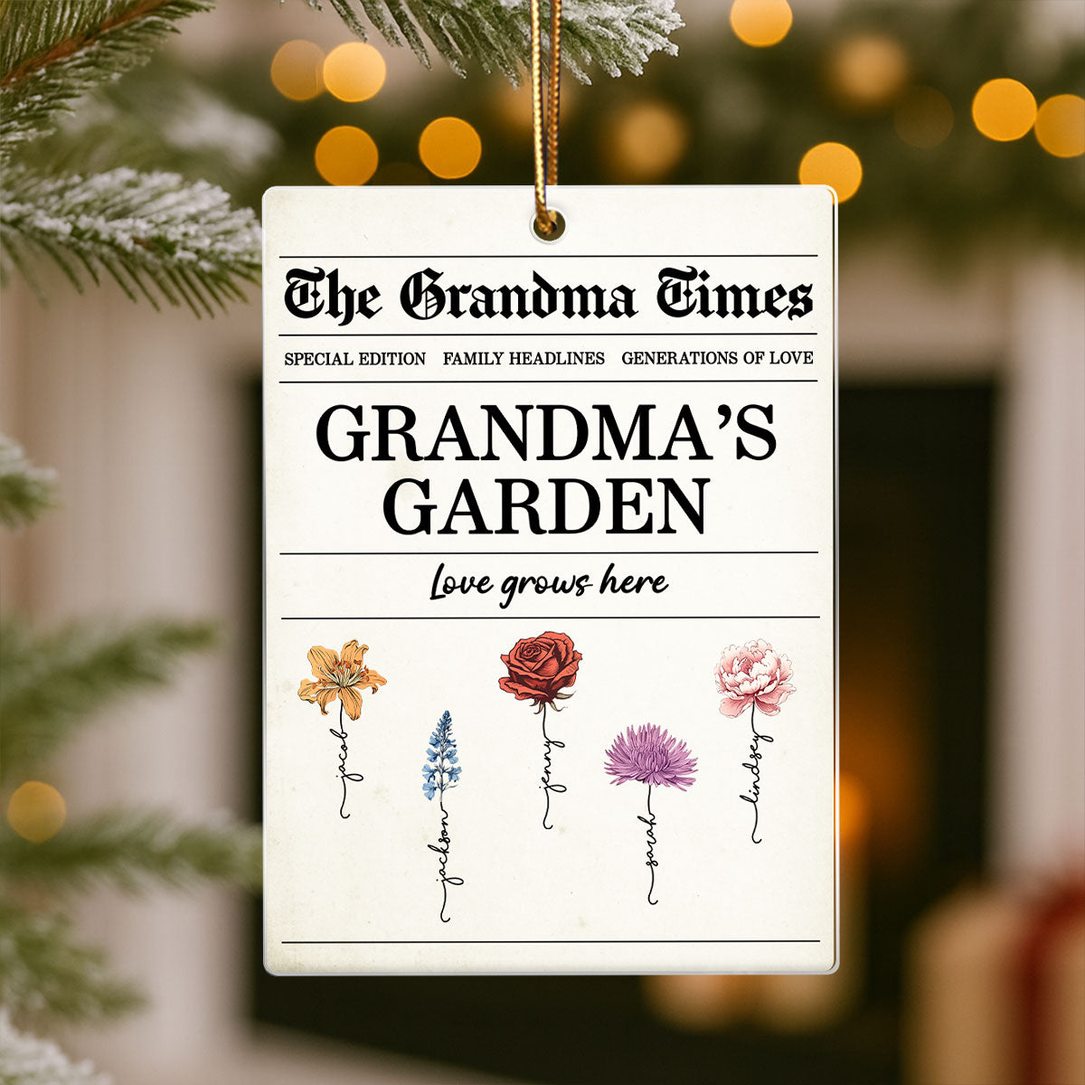 The Grandma Times Grandma's Garden Love Grows Here Personalized Acrylic Ornament - Christmas Gift for Grandma