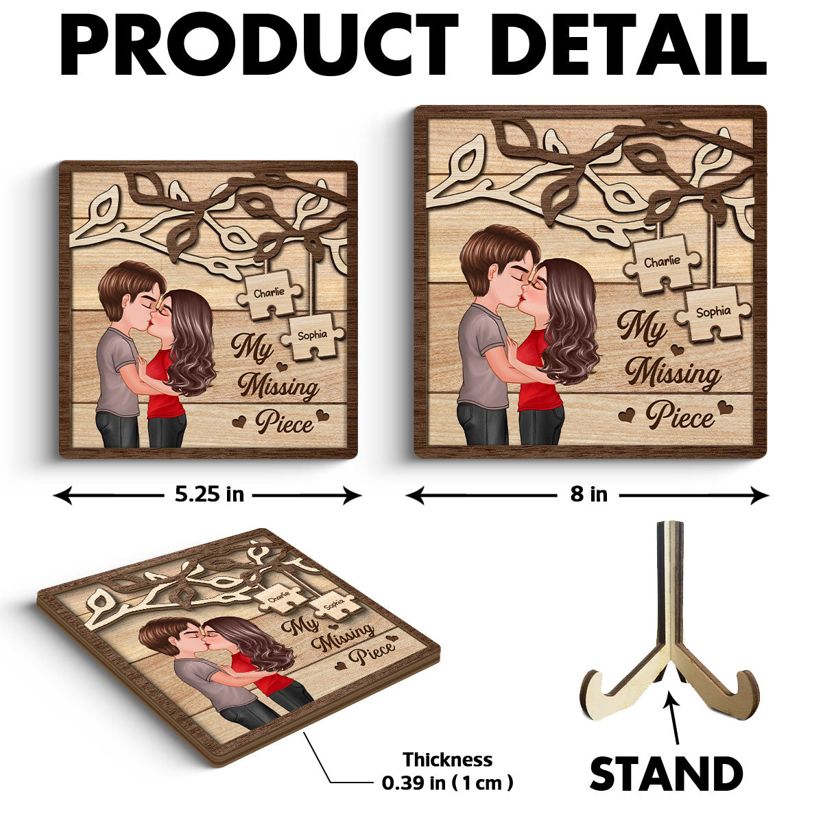 Couple Kissing Under Tree My Missing Piece Personalized 2-Layer Wooden Plaque