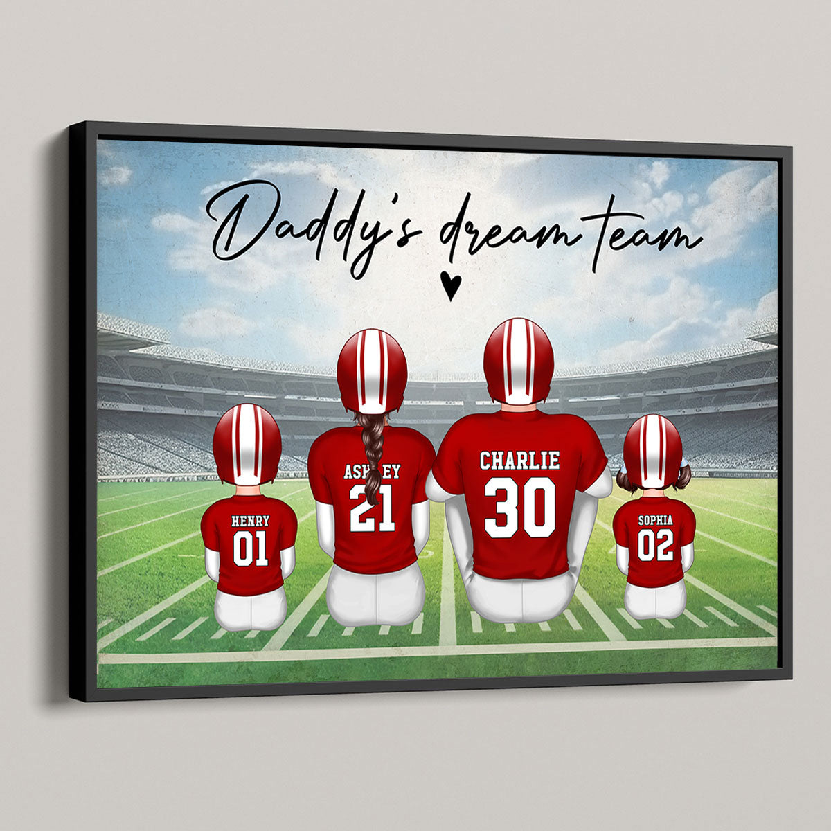 Daddy's Team Football Family Sitting Personalized Poster, Gift For Family, Dad, Grandpa, Husband