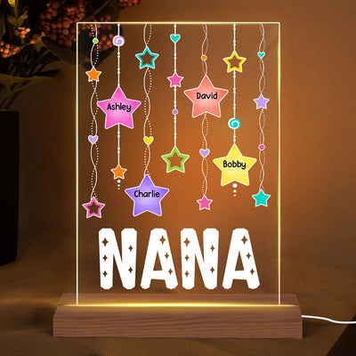 Grandma Mom Stars Strings Kids Names Personalized Rectangle Acrylic Plaque LED Night Light