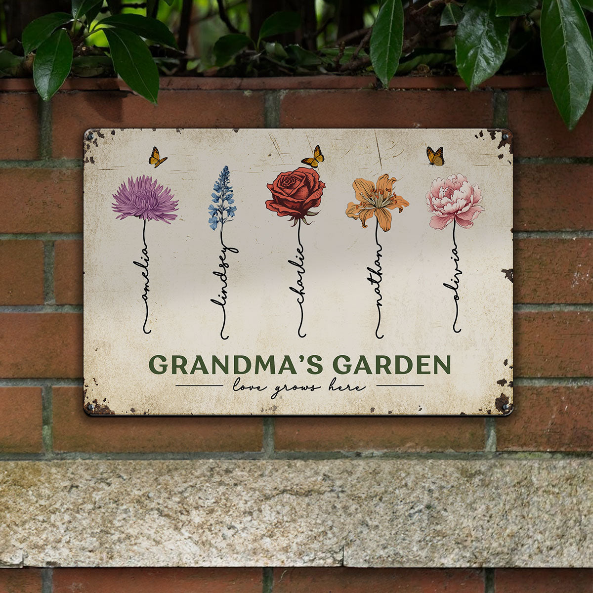 Grandma‘s Garden Birth Flowers Garden Decor Gift For Grandma Personalized Metal Sign