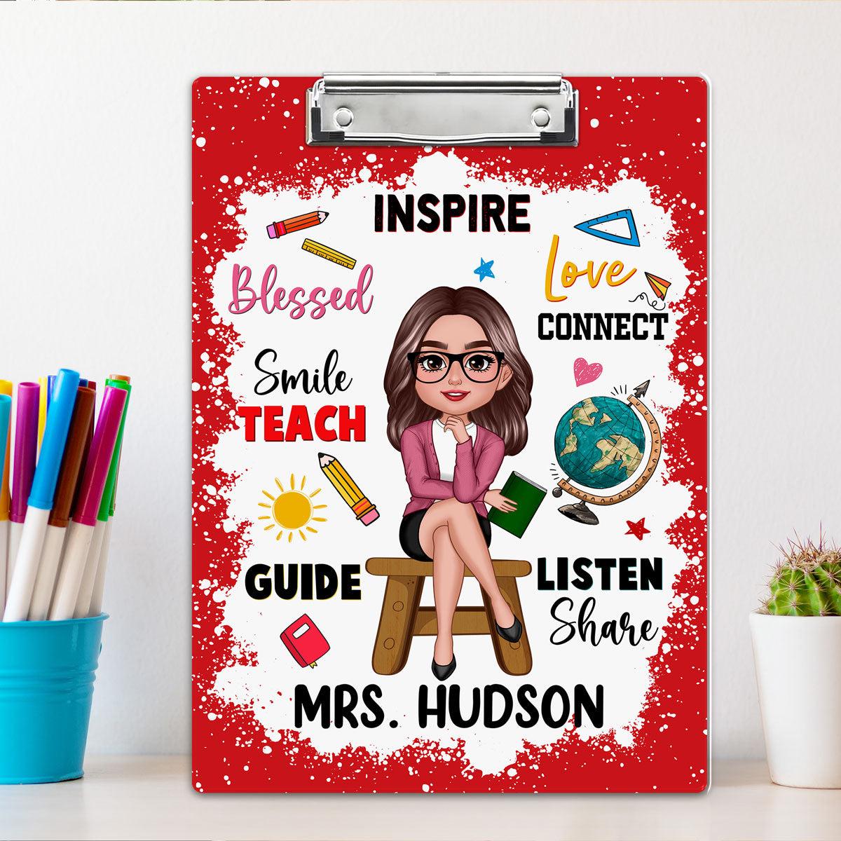 Teacher Inspire Love Connect Personalized Acrylic ClipBoard, Gift For Teacher