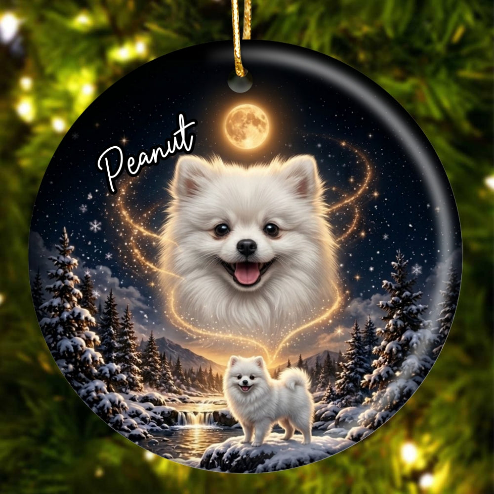Christmas Dog Cat Howling to the Moon - Personalized Ceramic Ornament - Gift for Dog, Cat Lovers, Pet Memorial Gift